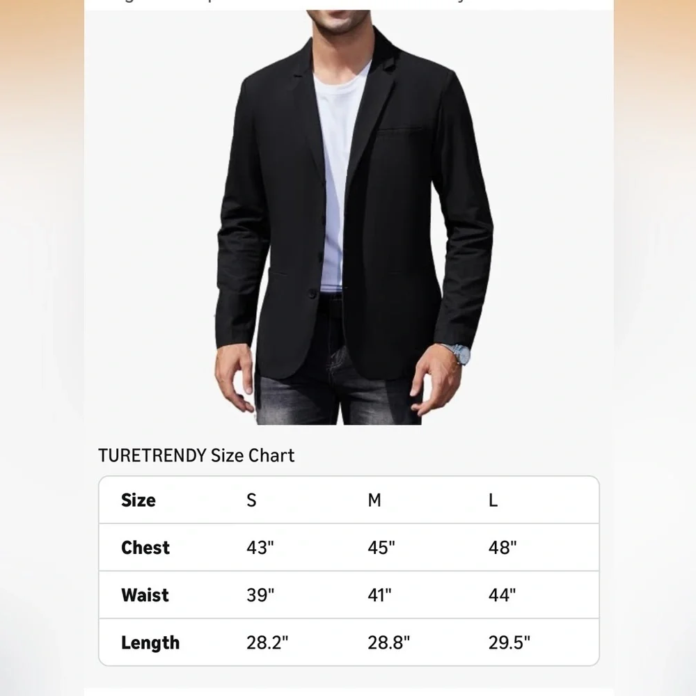 NWT Men's Casual Coat Lightweight Linen Blazer Regular Fit Sports Coat Black L